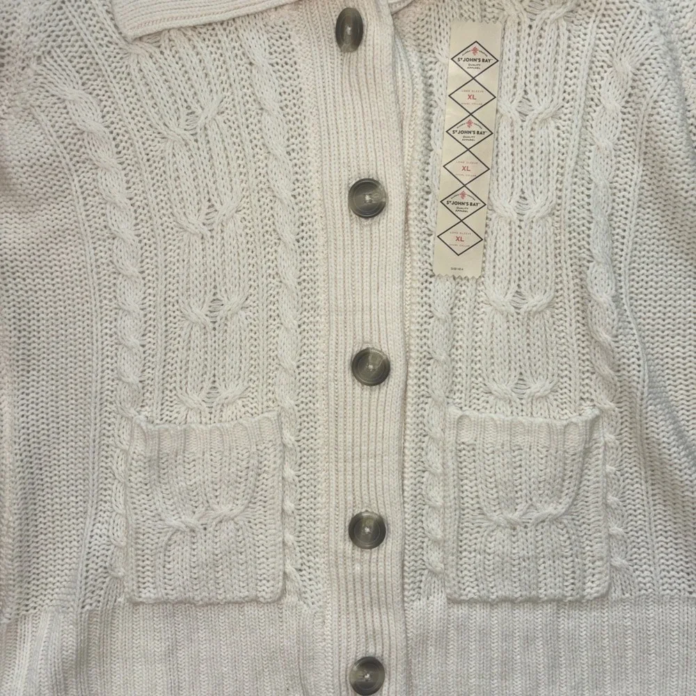 NEW St John's Bay Women's Ivory Cardigan Sweater Button Down Collared Size XL - Picture 3 of 9
